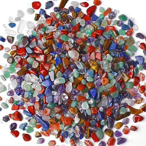Image of 1lb 7 Chakra Aquarium Gravel Rocks Natural Tumbled Healing Crystal Chips Bulk Gemstones Crushed Stones for Fountain Vase Filler Planters Decorative Fish Tank Potted Reiki Energy Balancing