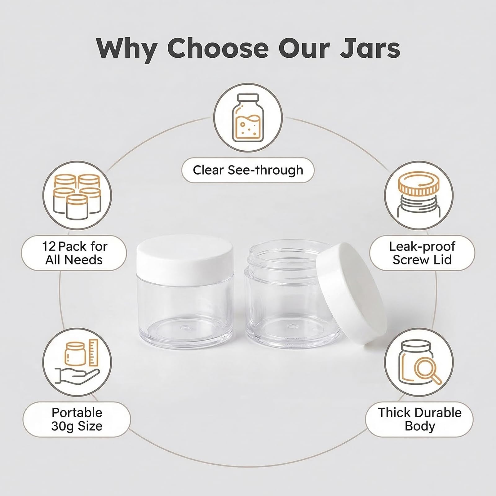 Set di 2 contenitori vuoti in plastica ricaricabili per cosmetici per crema viso con coperchio trasparente, 100 g