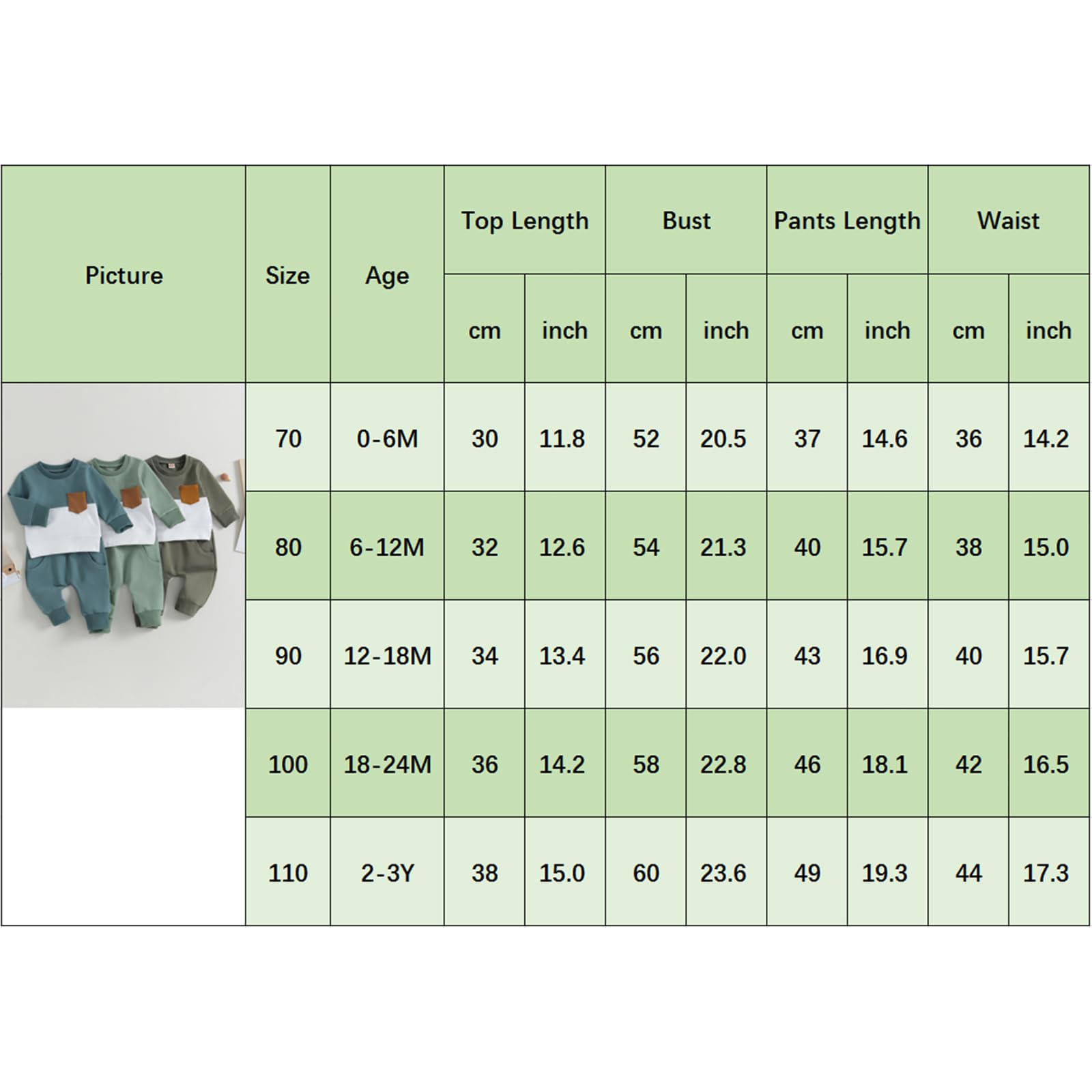 Toddler Baby Boy Clothes Color Block Sweatshirt Pullover Tops Jogger Pants 2Pcs Fall Winter Sweatsuit Outfit (Army Green 2, 0-6 Months)