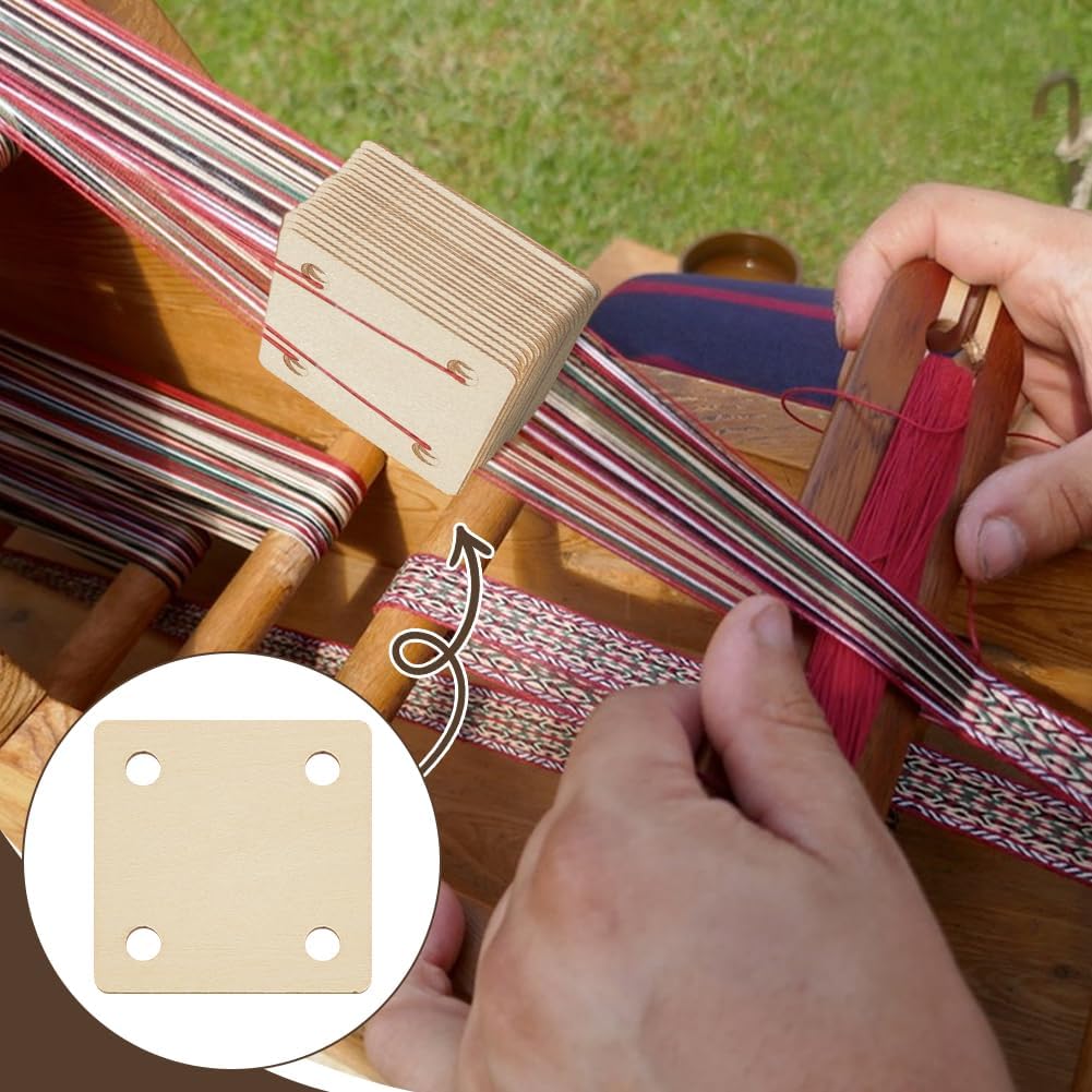AHANDMAKER 24Pcs Weaving Cards, 2.17x2.17Inch 4 Holes Square Loom Cards, Wood Tablet Weaving Cards, Handmade Weaving Tool Weaving Supplies for Knitting Loom or Inkle Loom Accessories, Moccasin