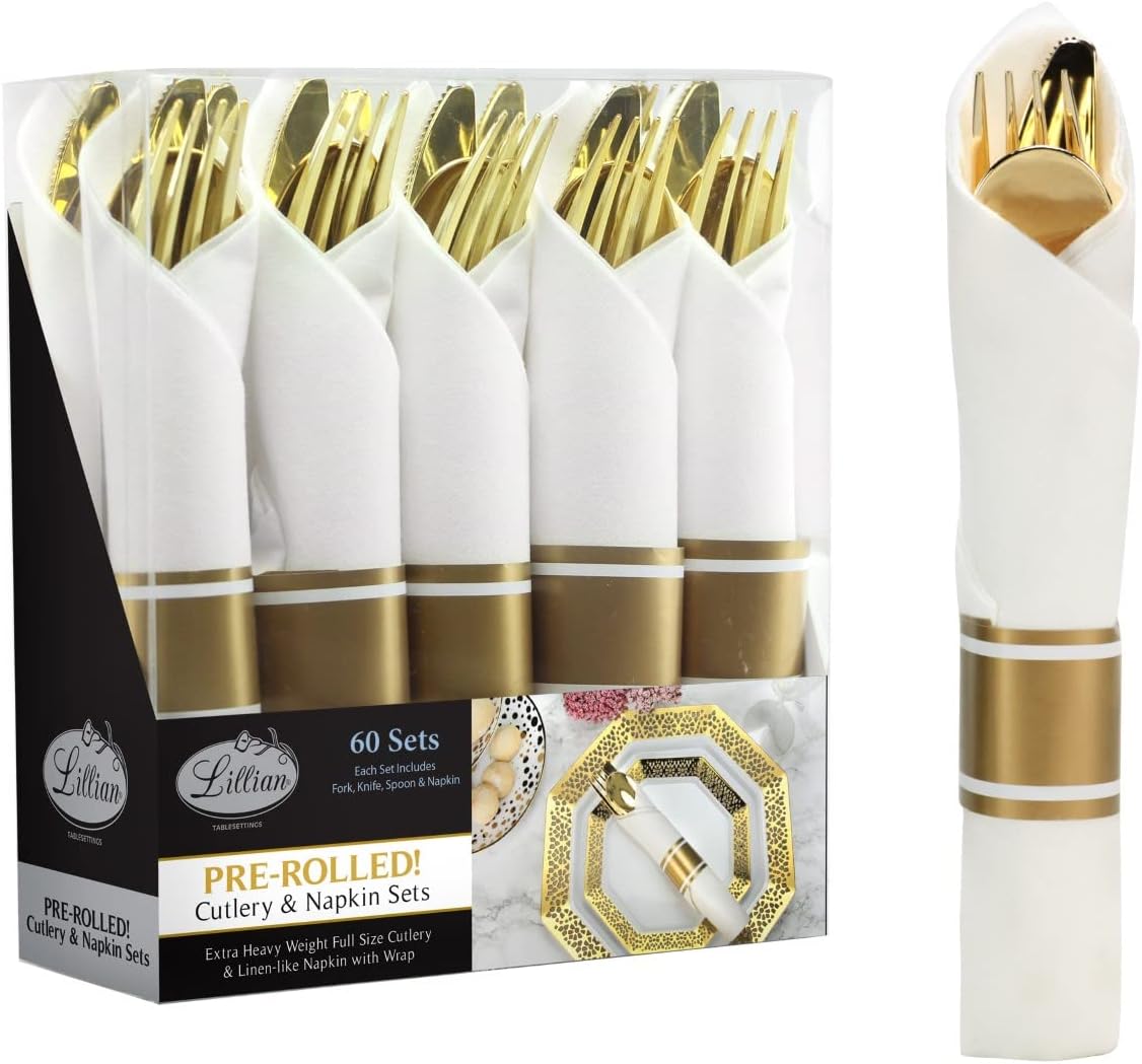Pre-Rolled Napkin Wrapped Cutlery Combo | Gold | 1 Pc