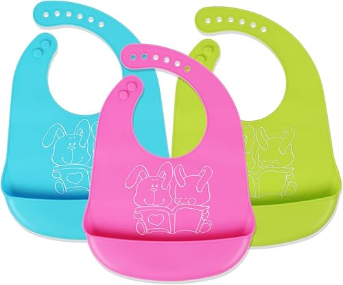 Waterproof Silicone Baby Bib Easy to Clean Dry Portable and Keep Stains Off Comfortable and Adjustable Soft Feeding Bibs for babies or Toddlers