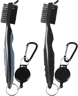 OBTANIM 2 Pack Golf Club Brush Groove Cleaner Tools with Retractable Zip-line Aluminum Carabiner for Golf Club Bag Accessories