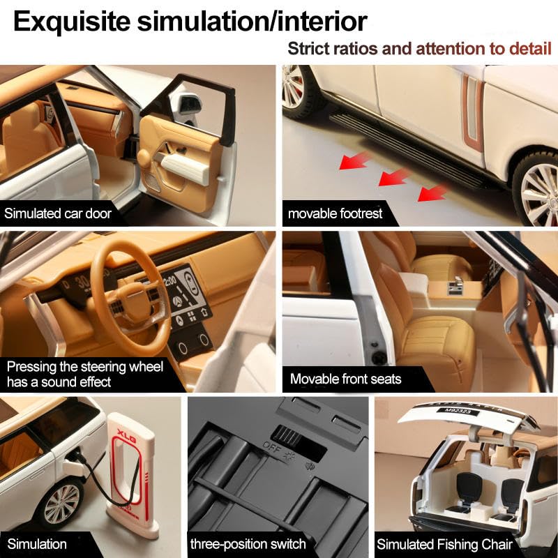 Image of FEXXA 1:24 Scale Range Rover SUV Die-Cast Metal Car with Sport car Openable Doors Light and Sound,Pull Back Function Indoor Outdoor Toy for Kids (Black /Golden)