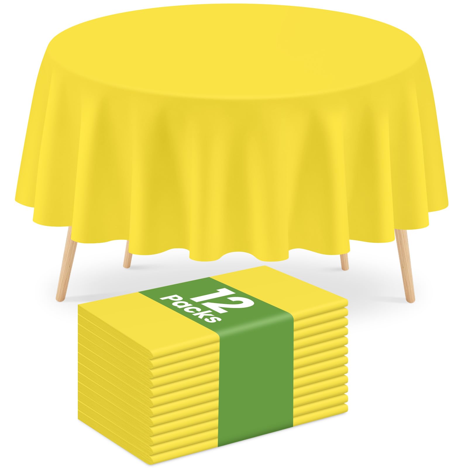 Mulbozy 12 Pcs Yellow Round Plastic Tablecloth Disposable 84 Inch