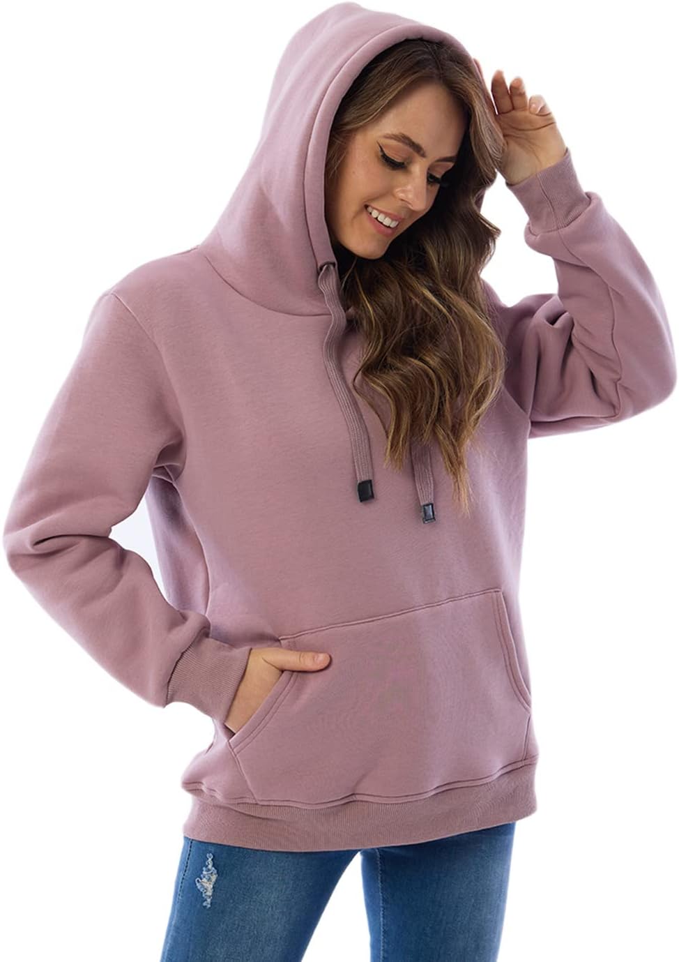 Womens Hooded Sweatshirt Fleece Sherpa Lined Hoodies Winter Causal Loose Fit Pullover - Image 5
