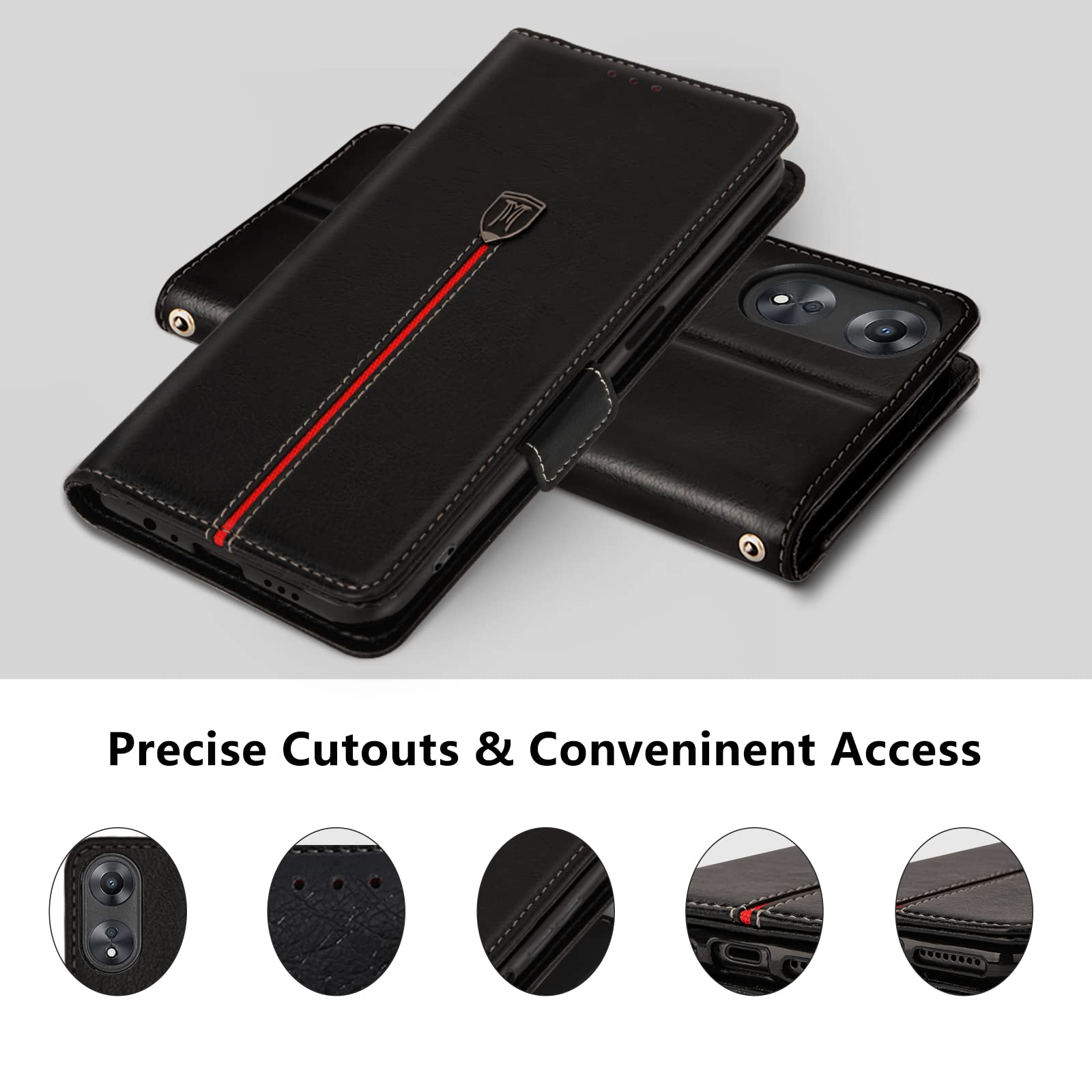 Custodia a portafoglio per OPPO A58(5G)/A58X/A78, custodia in pelle PU Preminum TPU interno, slot per carte di credito, supporto per cavalletto a mano libera, chiusura con fibbia, cover stile libro
