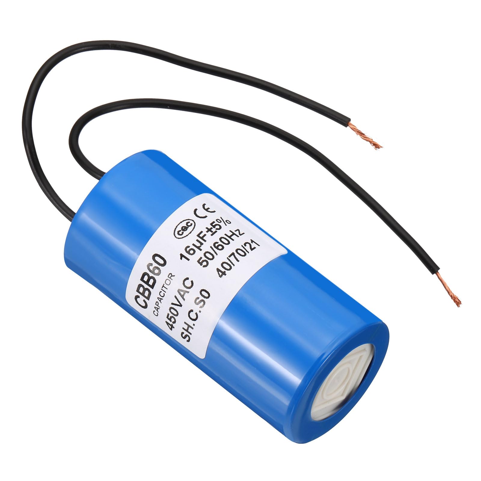 PATIKIL 16uf CBB60 kondensator pracy, 1 szt., AC 450 V, 2 przewody, 50/60 Hz, kondensator pracy silnika 210 x 34,5 x 71,5 mm, do pralki, maszyny do czyszczenia, silnika pompy, gwiazda, niebieski