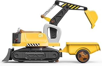 Amecke Ride-On Excavator for Children, Feet, Sounds & Steam, Flashing Lamp, Ride-on Toy, Load Capacity 66.1 lbs 30 kg, Arm Drived, Left & Right Rotation, With Basket, Crawler Style, Toy Box, Fall