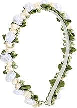 Blumen Haarreif Dirndl Haarband Weiße Rosen Trachten Haarschmuck Blumen Haarkranz Blumenkranz Haare Blumenstirnband Damen Mädchen Kopfschmuck für Hochzeit Karneval Mottoparty