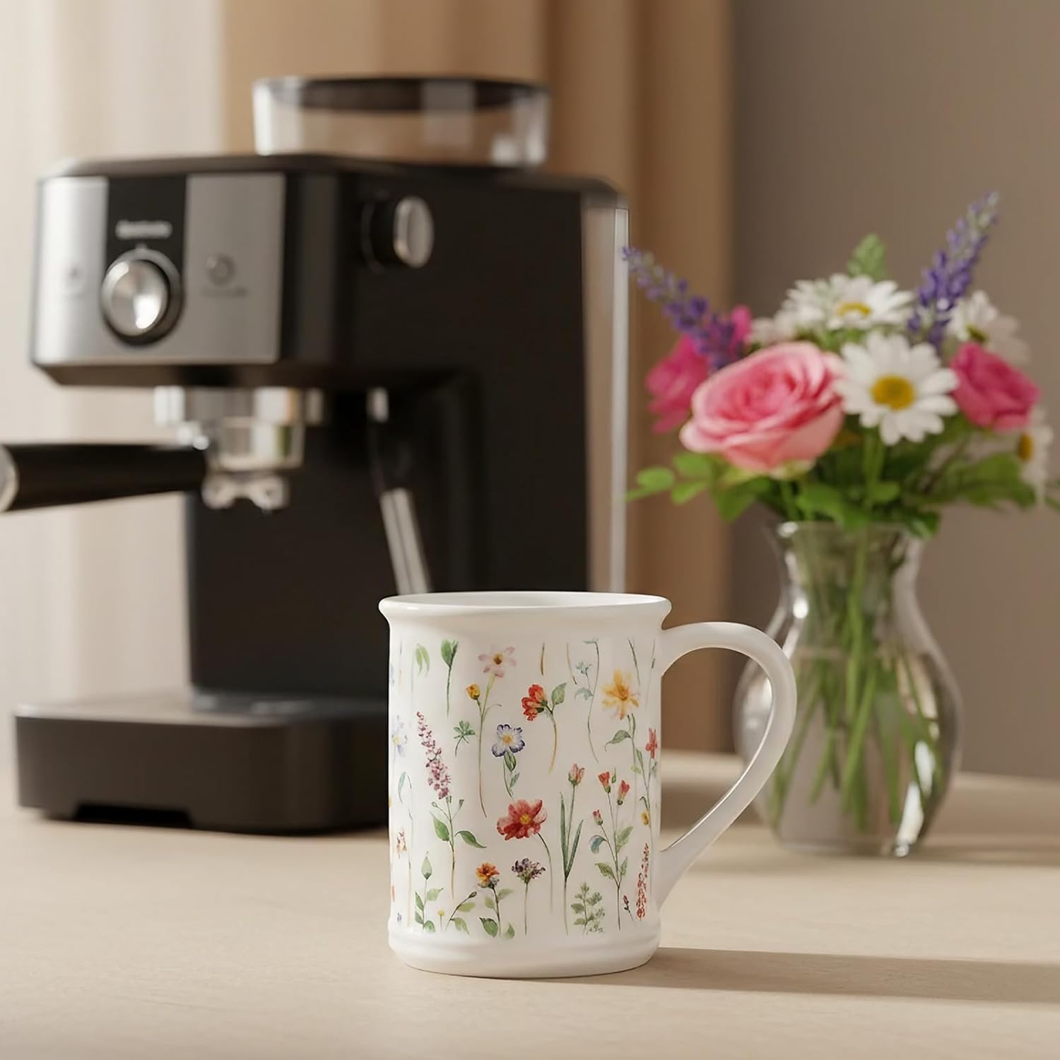 Potiera 16 oz Large Floral Coffee Mug, Birthday Gifts for Women, Mother's Day Christmas Holiday Gifts for Her Mom Sister, Handmade Ceramic Latte Flower Mugs, Unique Cute Novelty Tea Cup with Handle - Image 3