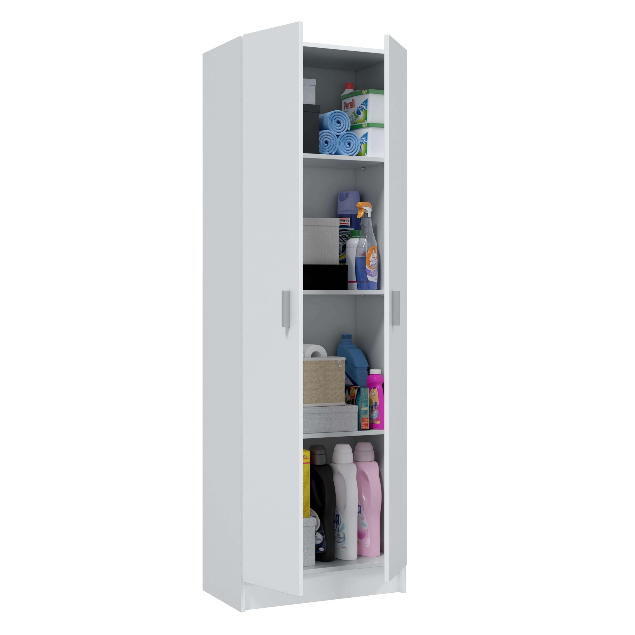 Habitdesign Armario Multiusos 2 Puertas 3 Estantes, 180x59x37 (AltoxAnchoxFondo - en cm), Armario Auxiliar en Color Blanco Mate