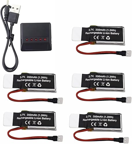 Fytoo Accesorios 5 unids 3.7 V 350 mAh batería de litio con 5 en 1 cargador para UDIRC D33 U12S U12 Control remoto helicóptero piezas de repuesto