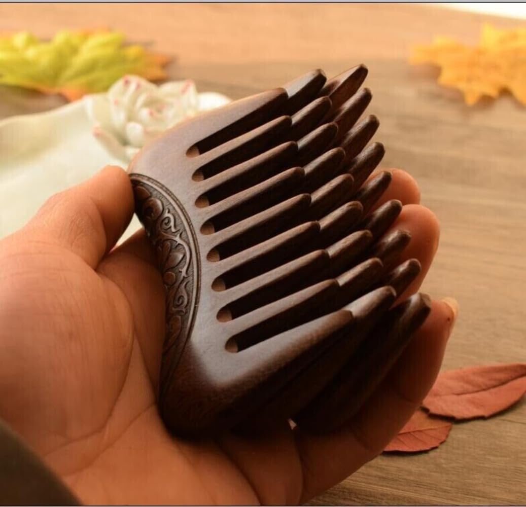 1 peine de madera de sándalo natural con dientes anchos