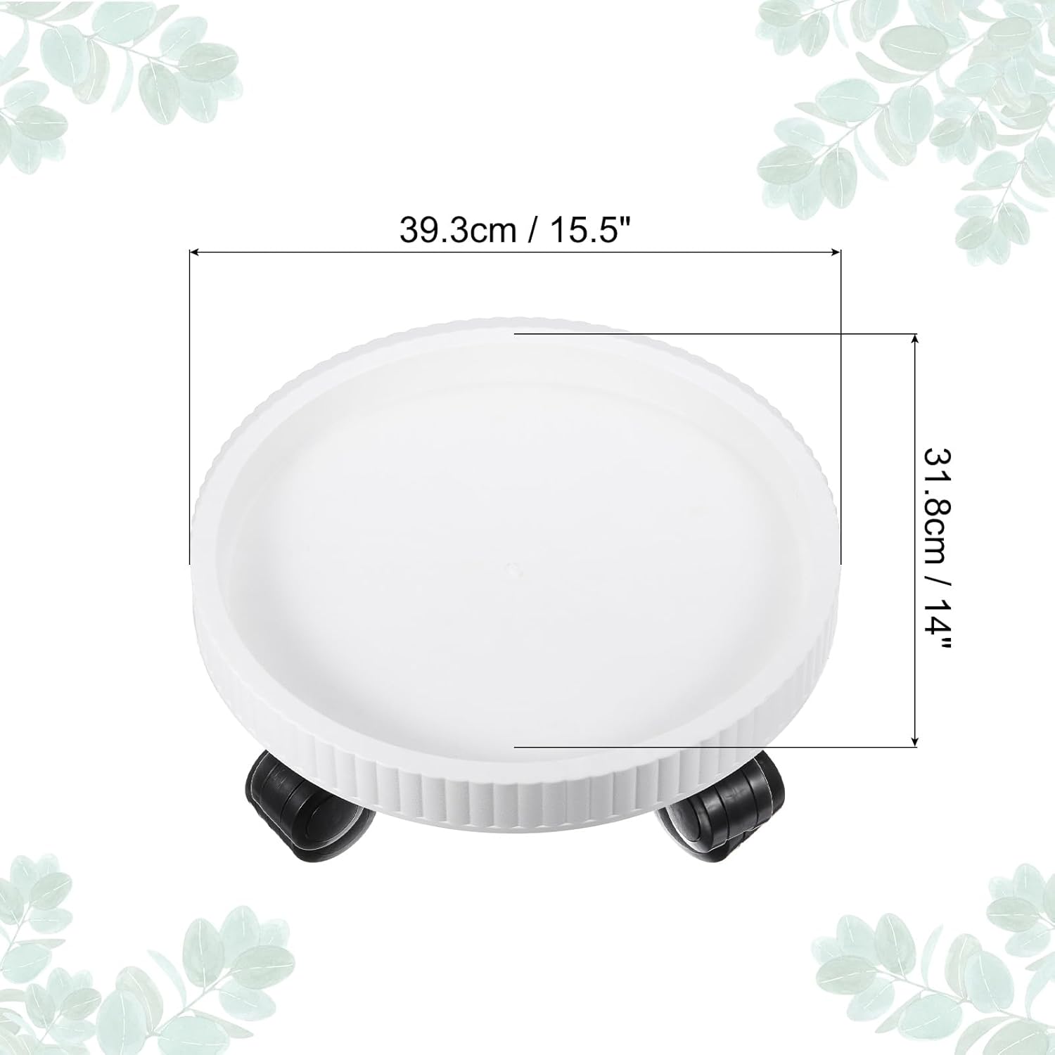 PATIKIL Plant Stand with Wheels, 15.5 Inch Heavy Plant Roller Base Movable Flower Round Potted Pallet Rolling Planter Caddy for Indoor Outdoor, White