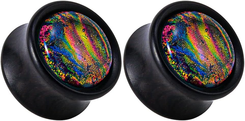 2PCS Wood Ear Gauge Plugs Glass Galaxy Double Flared Saddle Tunnels for Women Men Body Piercing Jewelry 0g to 1 inch