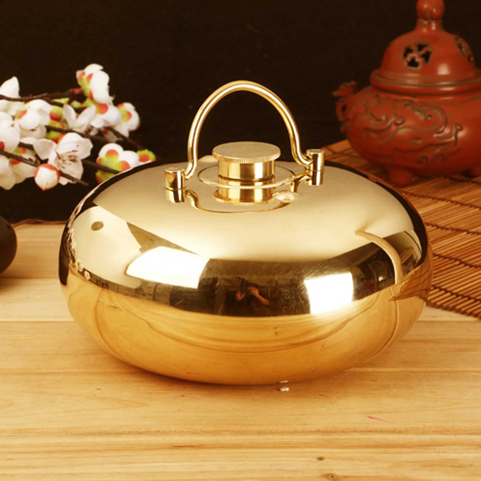 Bolsa de agua caliente de cobre grande con tapa, bolsa de agua caliente de cobre extra grande con bolsillo para calentar las manos, con funda de piel sintética, herramienta de calentamiento segur