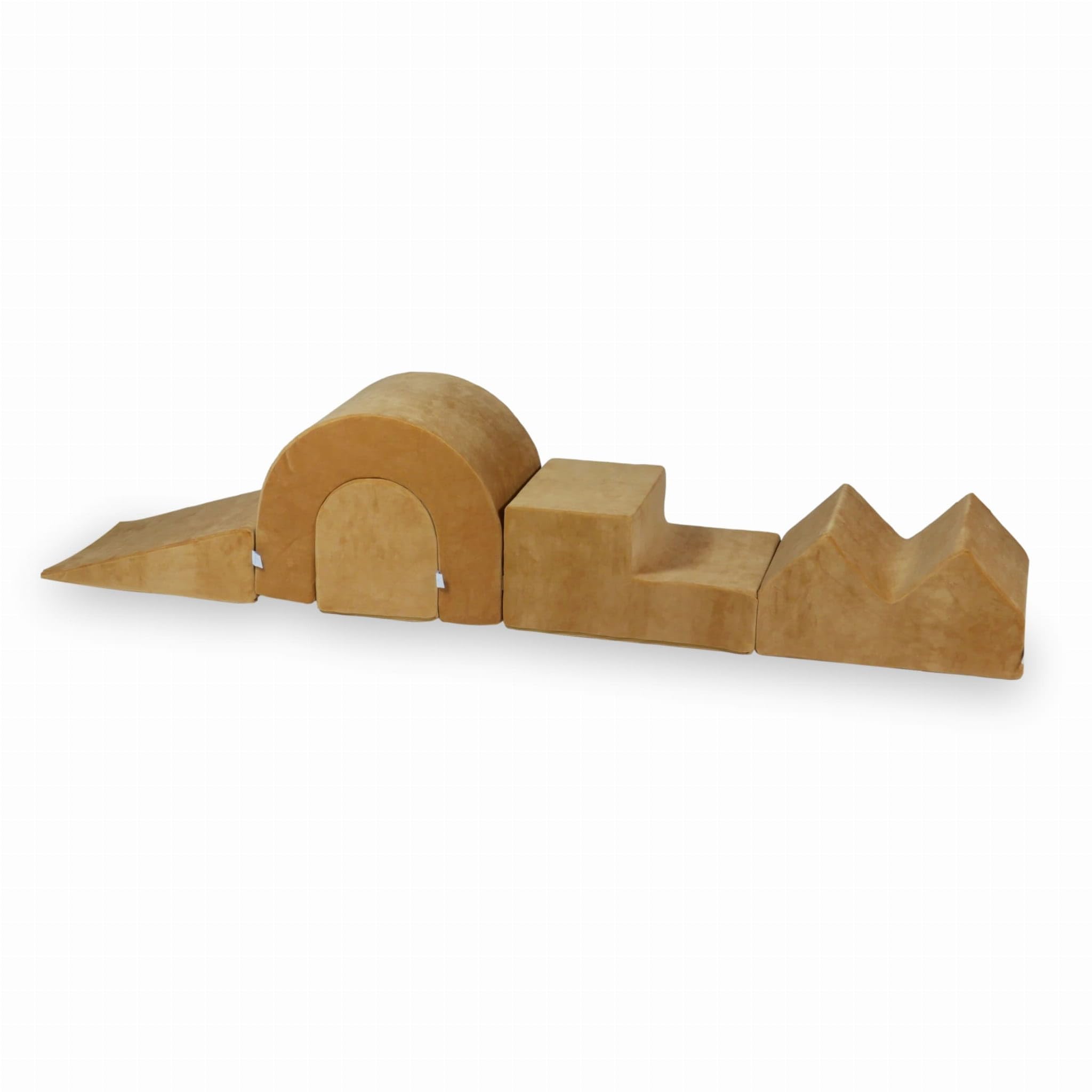 Mimii Parco giochi in schiuma Velvet Soft Carmel, 5 elementi, grandi mattoncini da costruzione per gattonare e arrampicare, morbidi mattoncini da gioco per neonati e bambini, giocattolo motorico per