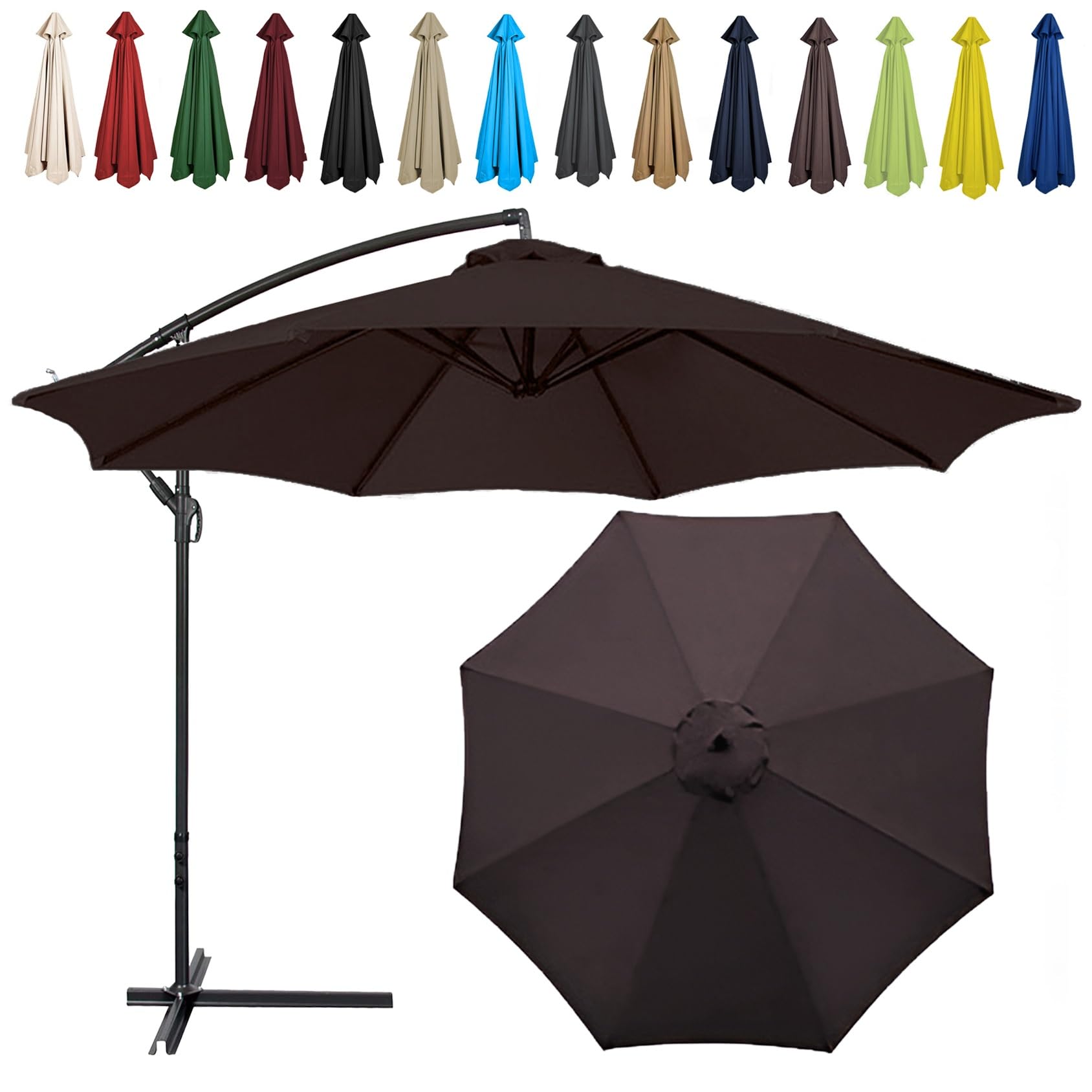 Replacement Parasol Canopy, 2m/2.7m/300cm, 6 Arms/8 Arms, Sun Umbrella Replacement Cloth, Polyester UV Protection Market Table Umbrella Canopy, Parasol Umbrella Replacement Cover(Color:Brown,Size:8 ri