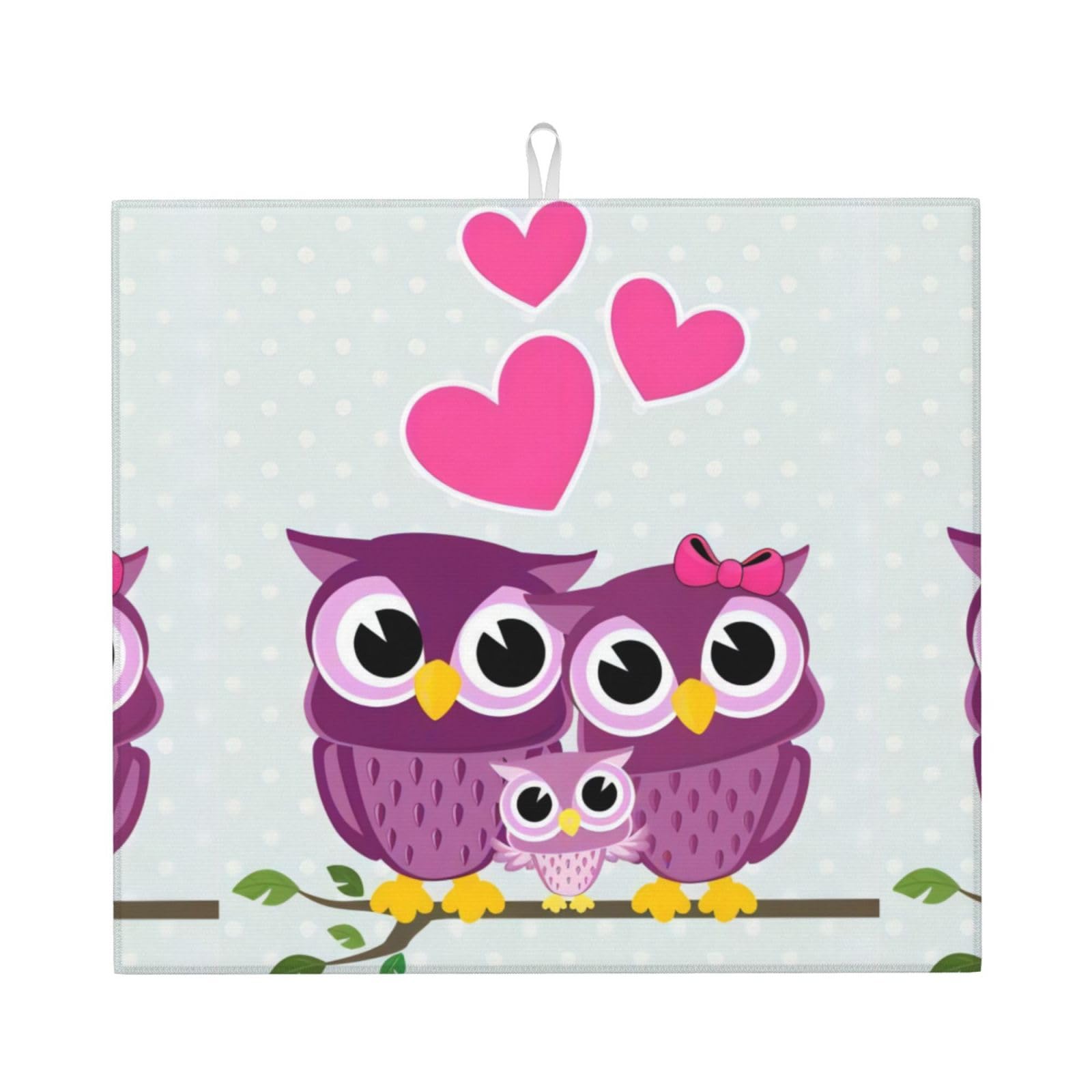 Yyhwhjde Black Owls Family Prints Kitchen Drying Mat – Absorbent Dish Throw For Countertop, Non-Slip Layer With Vibrant Prints, Ideal For Housewarming