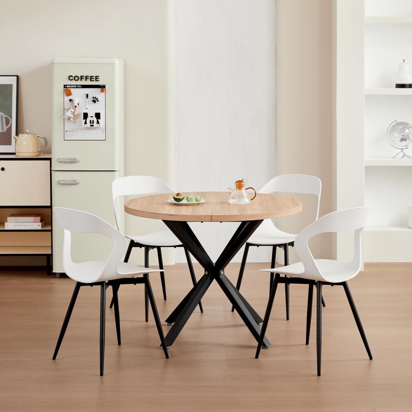 Set di 6 Sedie da Pranzo Moderno, Sedie da Cucina, con Gambe in Metallo Sedia e Grande Design Dello Schienale Cavo, Adatto Per Soggiorno e Sala da Pranzo - Bianco + Nero