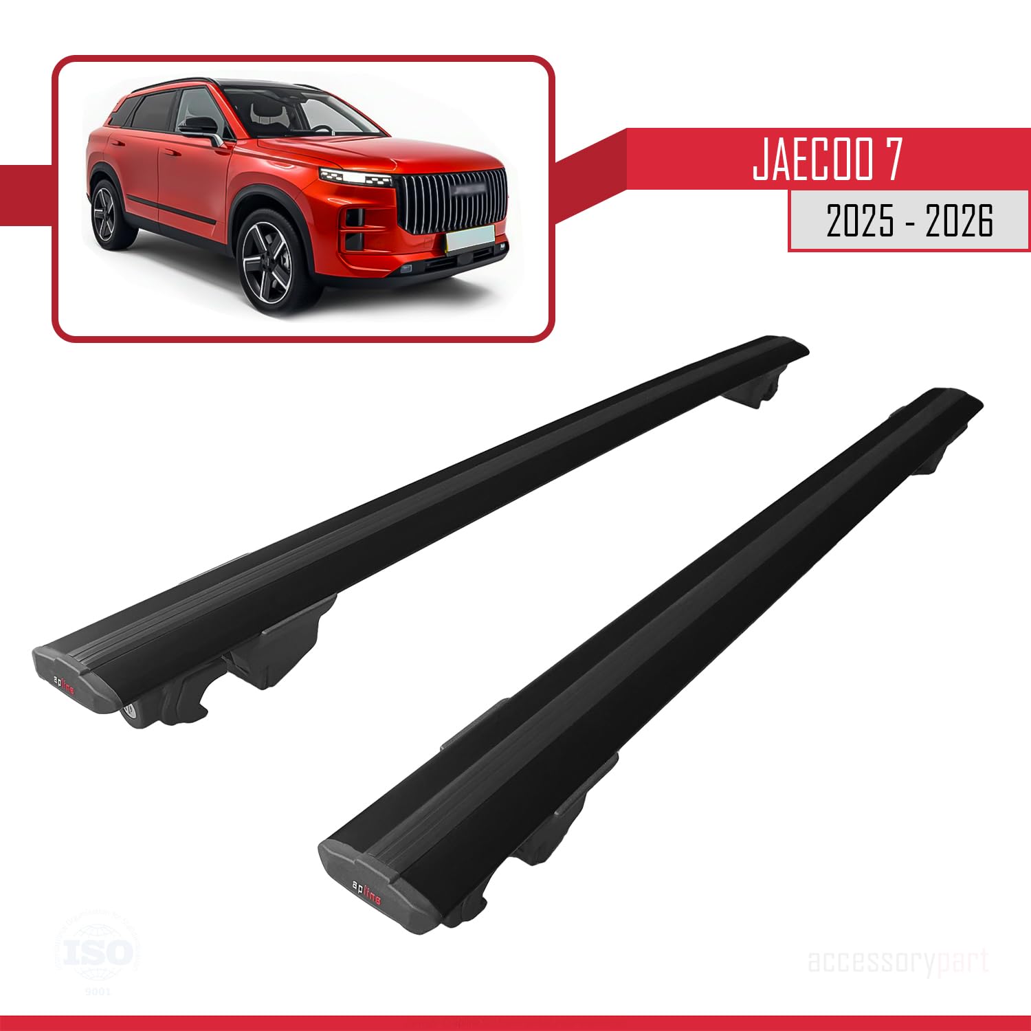 Compatible con JAECOO 7 (T1EJ) 2025-2026 Modelo Hook Barra de Techo Auto Portaequipajes Barras Transversales Negro Aluminio 2 Barras