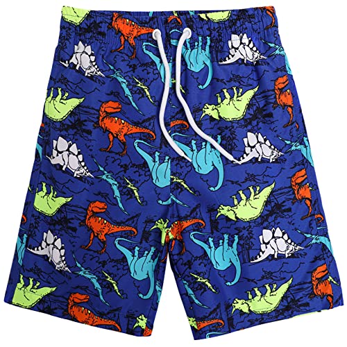 Maeau Pantalones cortos de playa para niños, bañador de secado rápido, estampado con cordón y 3 bolsillos, pantalones cortos de natación transpirables con cintura elástica y forro de malla, 5-16 años,