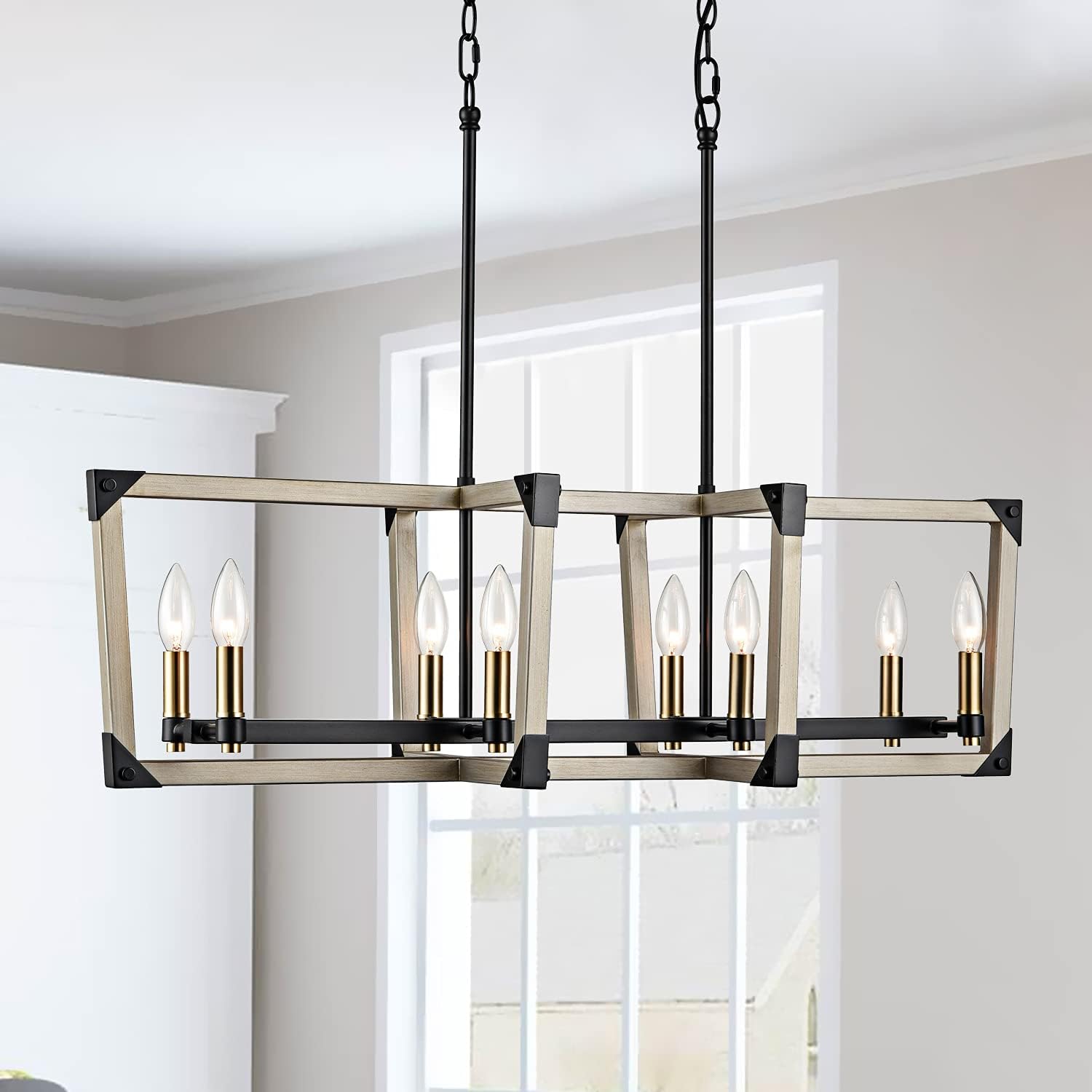 One-Day Sale: Up to 70% Off HUANXIN Farmhouse Island Lighting Rustic 8 Lights Linear Chandelier Metal Pendant Light with Wood Grain Paint Hanging Pendant Light Fixture for Kitchen Island Dining Room Exclusive HUANXIN Farmhouse Island Lighting Rustic 8 Lights Linear Chandelier Metal Pendant Light with Wood Grain Paint Hanging Pendant Light Fixture for Kitchen Island Dining Room