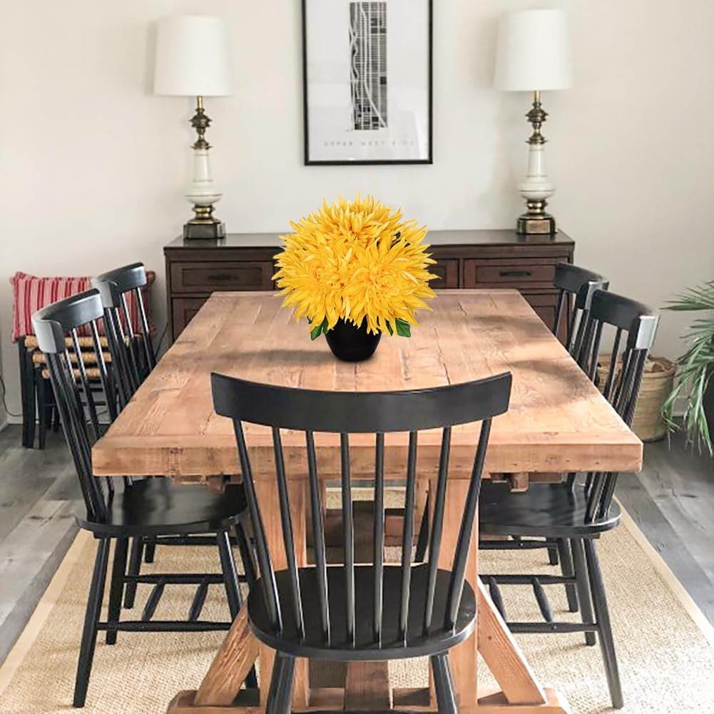 Hollyone Artificial Mums Flowers in Vase Faux Chrysanthemum Silk Flowers Potted Plant Fake Plants & Flowers with Pot Floral Arrangements Bouquets Pincushion Spider Mum Flower Home Decor Yellow - Image 6