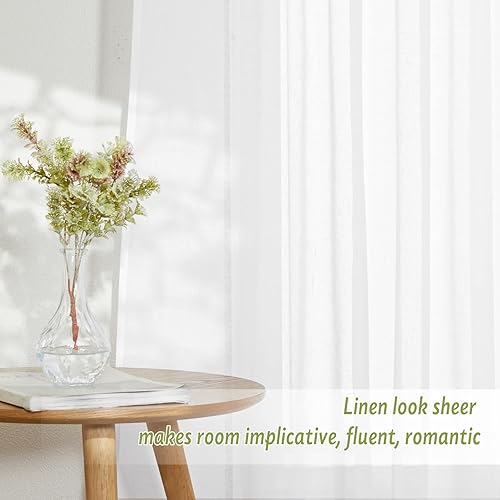 Vista 5 de PONY DANCE Cortinas transparentes para cocina, cenefas transparentes de lino sintético con textura, elegantes cortinas de gasa con pestaña trasera