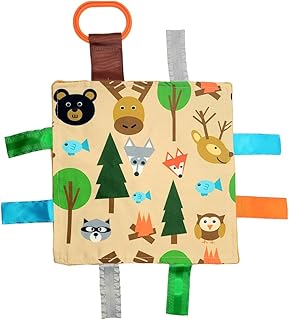 Baby Jack & Co 8x8” Forest Woodland Animal Lovey Tag Toys for Babies - Crinkle Toys for Developing 5 Senses - Soft & Safe - Learn Shapes & Colors - Soother & Tummy Time - BPA Free w/Stroller Clip