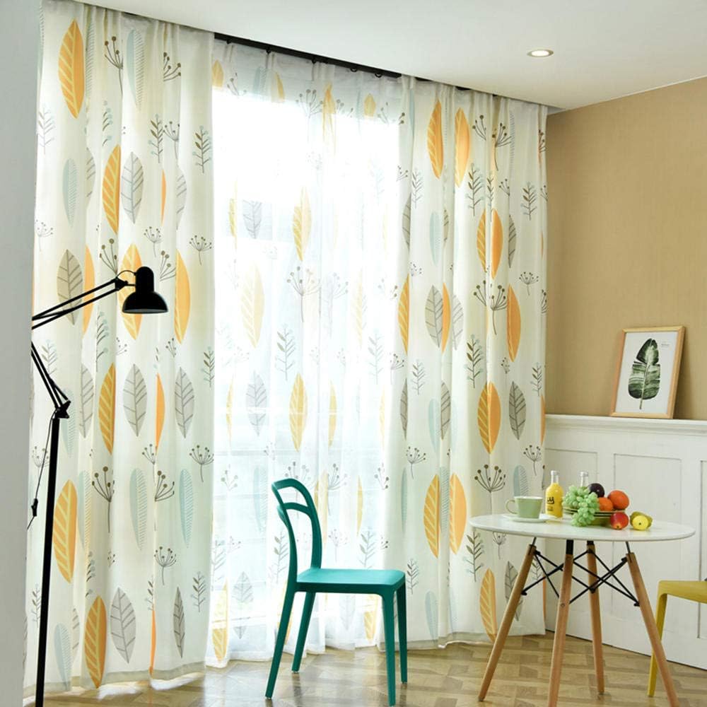 Drapes Printed Semi Blackout semi Tulle Curtain Hooks 2 Pieces-4 × 2.7 m (W × H) × 2_Yellow Curtains