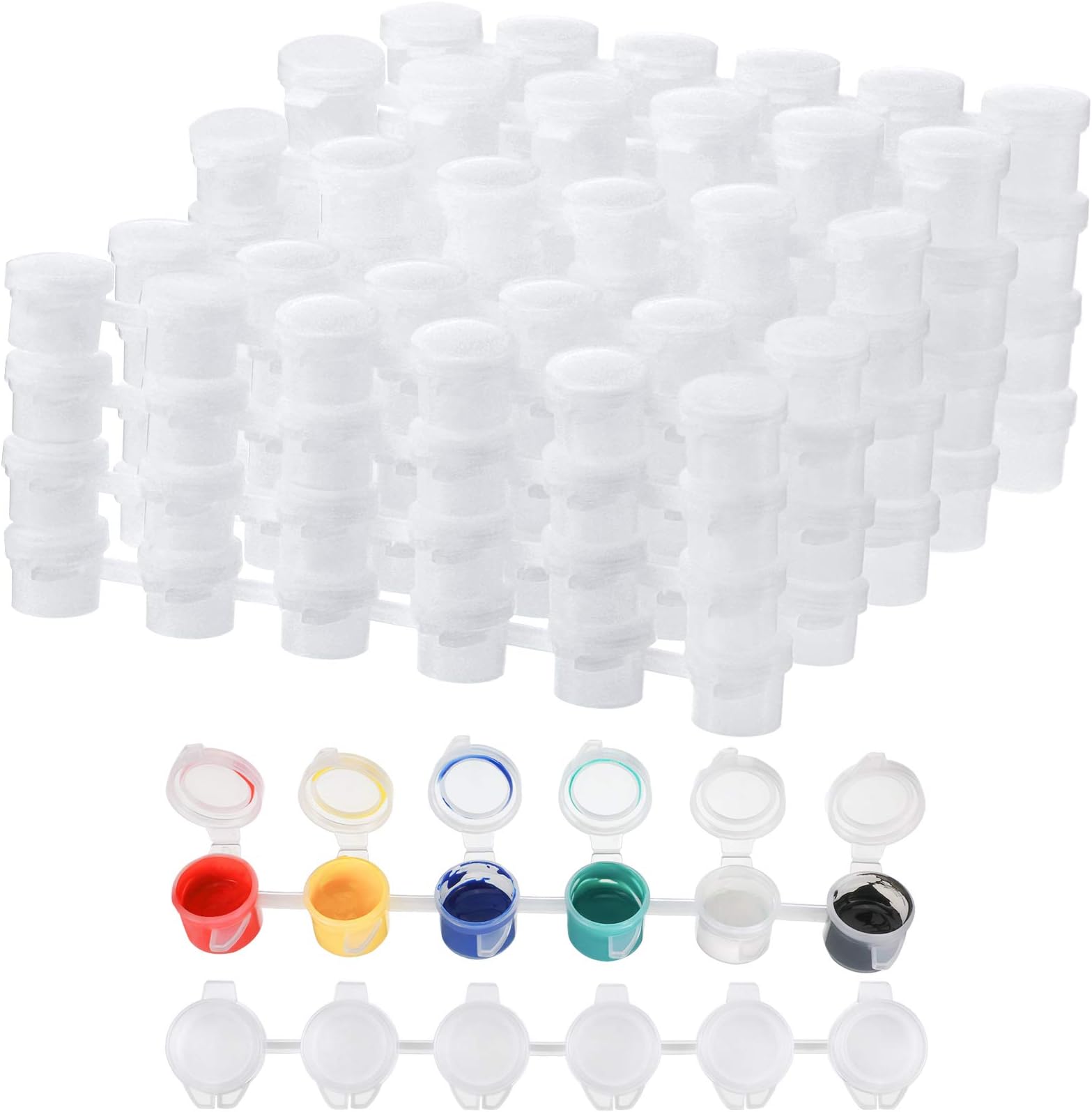 24 Strips 144 Pots Empty Paint Pots Strips Mini Acrylic Paint Storage Container with Lid Painting Arts Crafts Supplies for Classrooms Schools Paintings Art Festivals(3 ml/ 0.1 oz, 5 ml/ 0.17 oz)