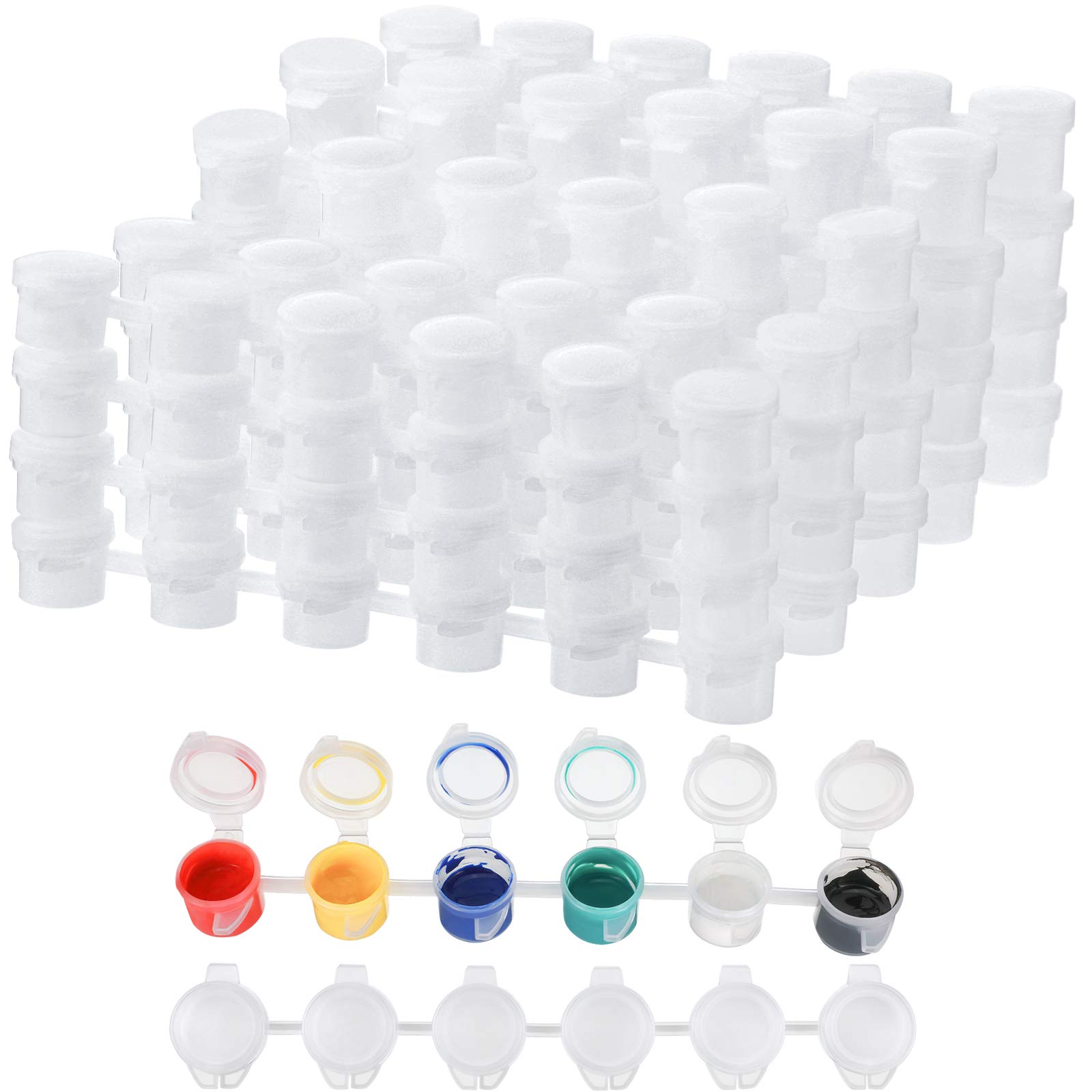 24 Strips 144 Pots Empty Paint Pots Strips Mini Acrylic Paint Storage Container with Lid Painting Arts Crafts Supplies for Classrooms Schools Paintings Art Festivals(3 ml/ 0.1 oz, 5 ml/ 0.17 oz)