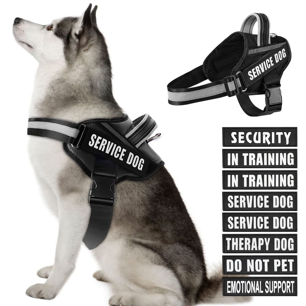Dog Vest Harness and Patches Set, Animire in Training Service Dog Harness with 10 Dog Patches, Reflective Dog Vest with Handle for Small, Medium, Large, and Extra-Large Dogs