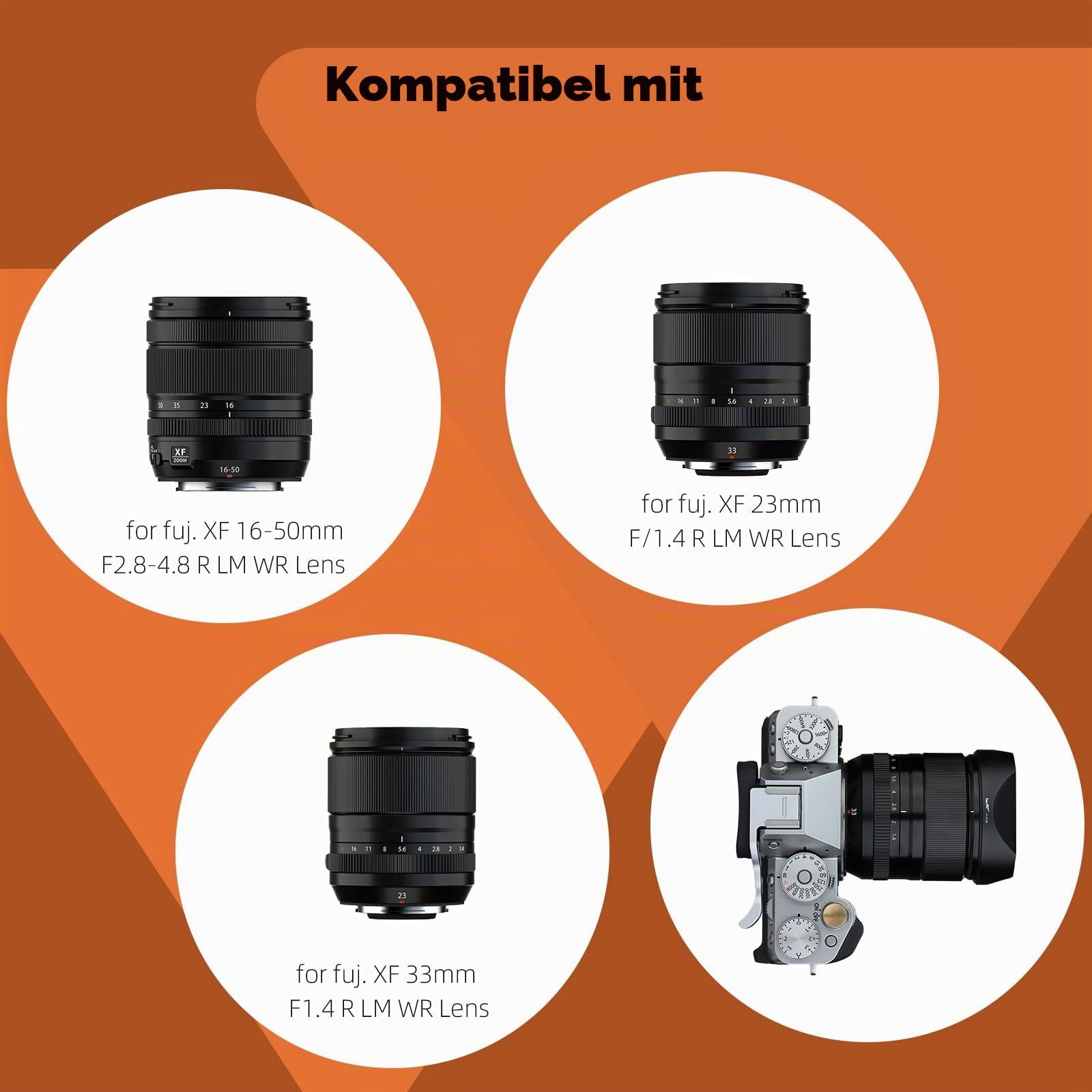 Haoge Gegenlichtblende aus Metall für Fujinon XF23 mm F1.4 R LM WR XF 16-50mm F2.8-4.8 R LM WR Fuji XF 33mm F1.4 R LM WR Objektiv