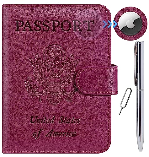 PASCACOO Airtag Passport Holder Cover Wallet RFID Blocking Leather Case Travel Essentials Luggage...