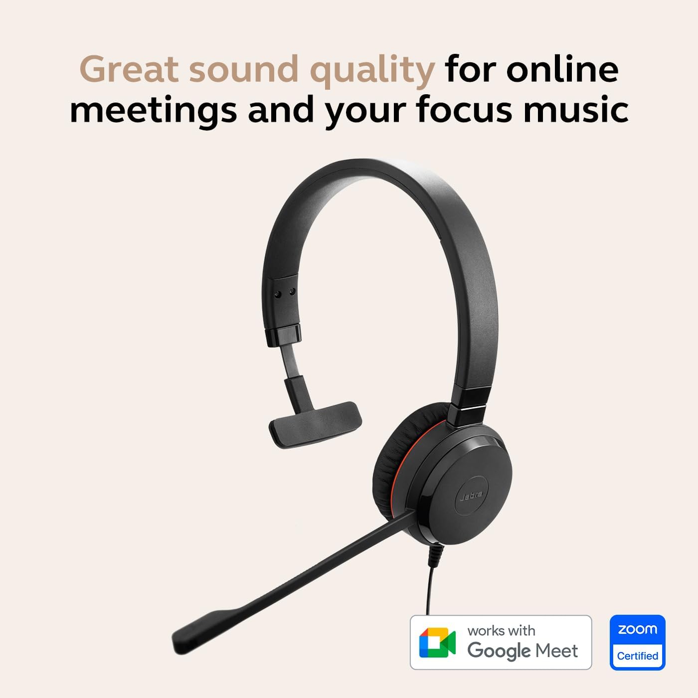 Jabra Evolve 30 II Wired Single-Ear Headset with Mic - 3.5mm Jack, USB-A/USB-C Connectivity, Computer Headset with Noise-Canceling Microphone, Works with Online Meeting Platforms - Black - Image 3