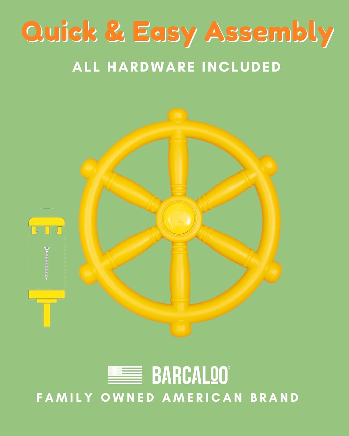 Barcaloo Kids Playground Pirate Ship Steering Wheel - Yellow Jungle Gym Toy for Swing Set, Children's Simulation Playset, Toddler Pirate Ship Toys