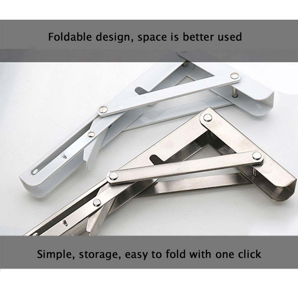 ZZXY Soportes para Estantes Plegables- Escuadras Abatibles Soporte Pared de Acero Inoxidable, Soportes Estanterías Escuadras Metálicas Ahorrar Espacio Carga Máxima 2 Piezas
