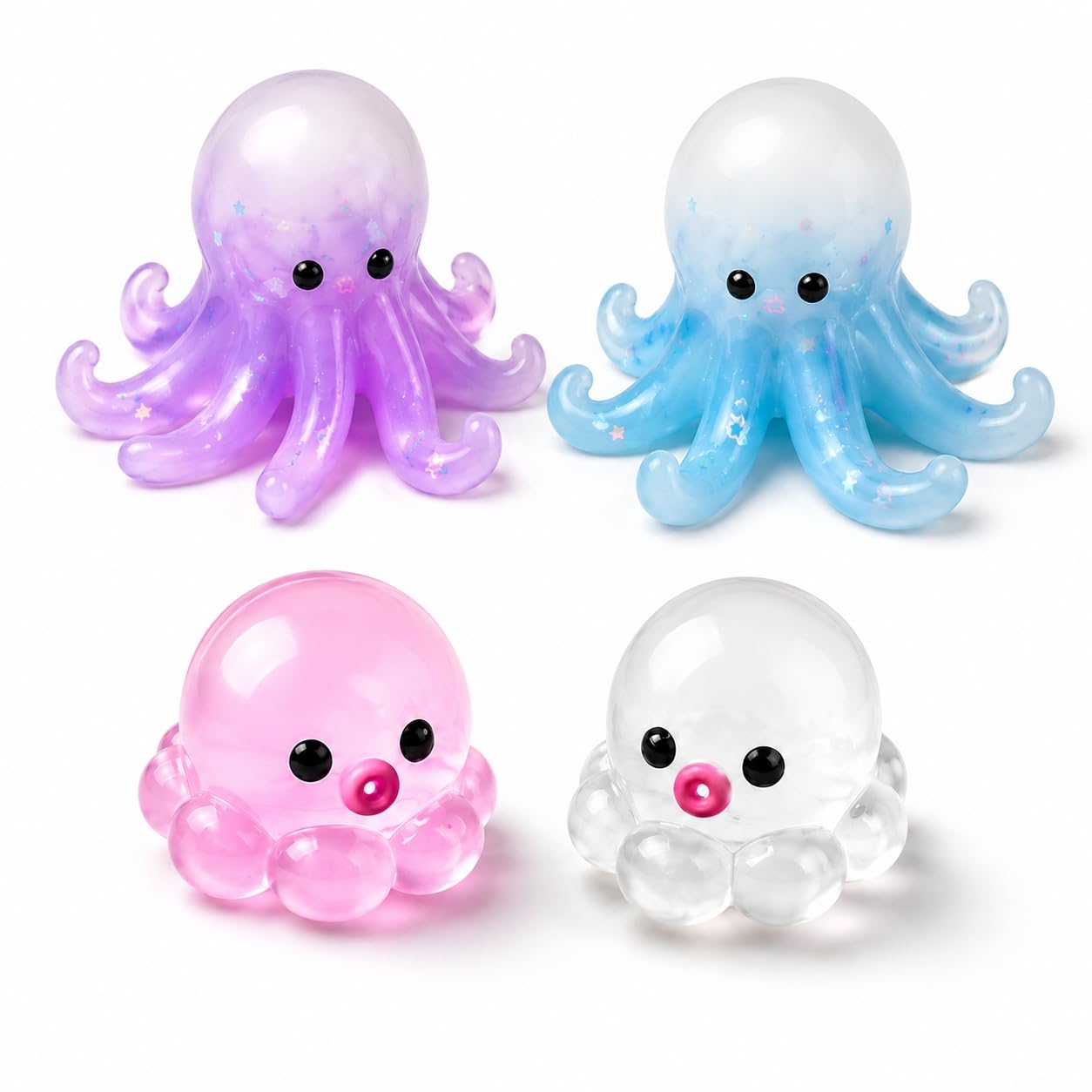 4 PCS Octopus Squishy ,Sensory Tools with Blue Purple Long Leg and Pink White Big Head Octopus , Stress Relief for Relaxation and Focus, Squishy Collection