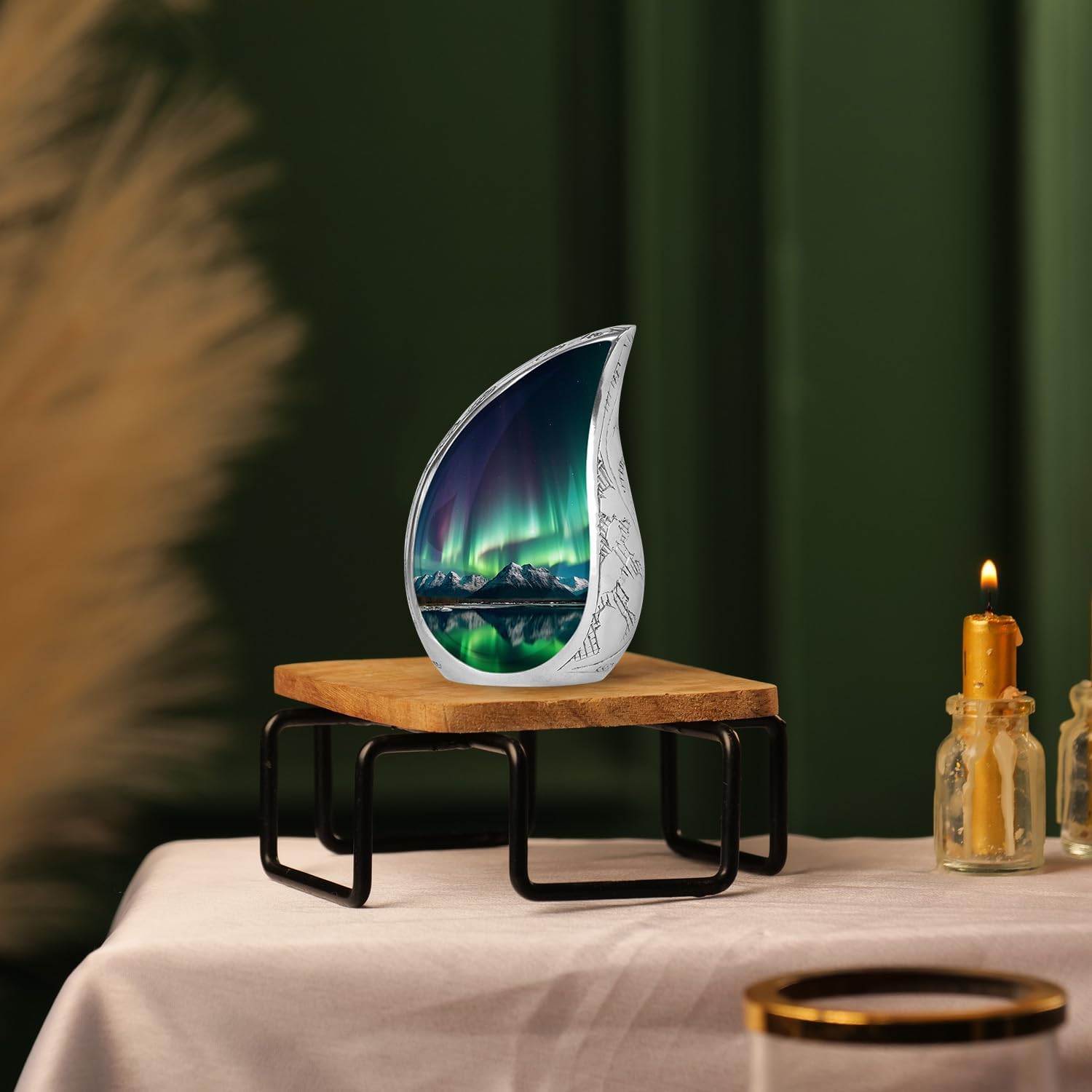 Aluminum Adult Urn - Aurora Borealis Pattern - Green, Purple - 3 Inch - Cremation Urn for Adults - Keepsake Urn for Human Ashes