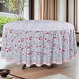 Ridhi Tischdecke aus 100 prozent Baumwolle, Taubenblau & Flamingorosa, r&, Handblockdruck, waschbar, wiederverwendbar, Tischdecke, Bauernhaus-Partys, Buffet, Esszimmer, Hochzeiten, Land, Französisch
