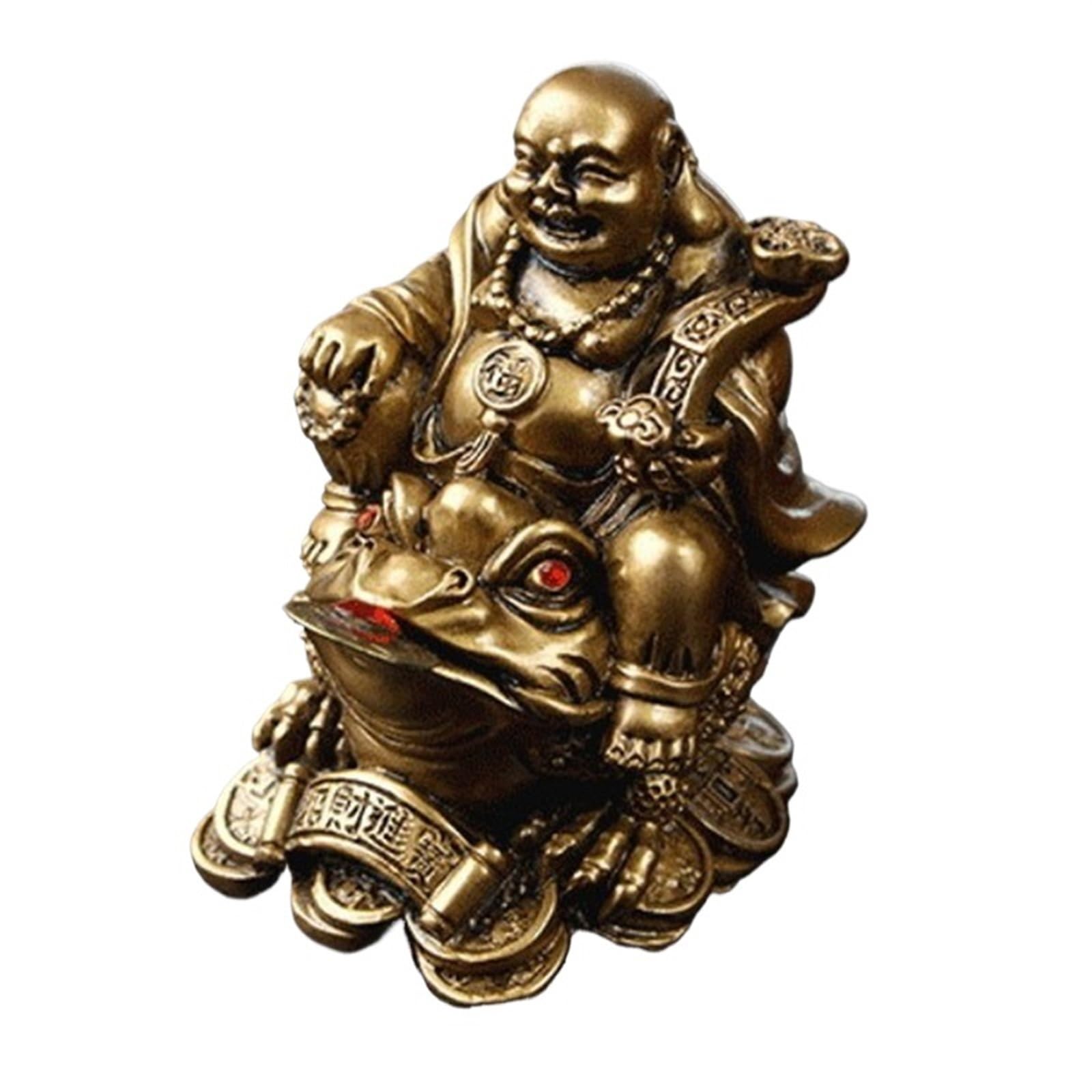 UVDS LUCKY Feng Shui Maitreya Buddha Statue Toad Figurine Money Fortune Wealth Chinese Golden Frog Home Office Tabletop Decoration (Color : Bronze)
