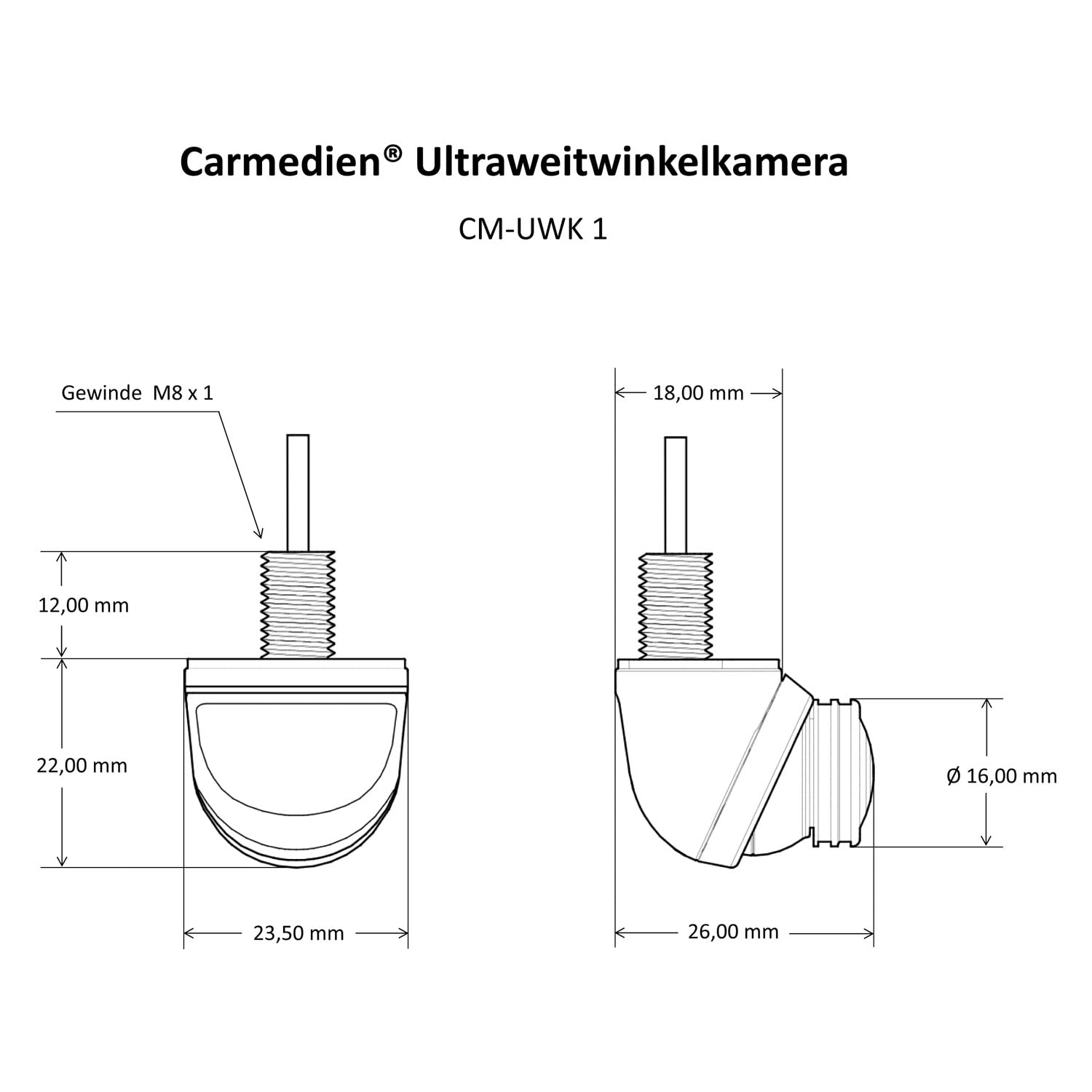 210 Grad Ultraweitwinkel Kamera, 6m Spezial Anschlusskabel, IP69K 12V 24V Heckkamera Frontkamera Seitenkamera