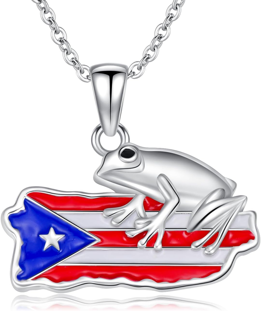 ROMANTICWORK Puerto Rico Map Cross Necklace for Men Women 925 Sterling Silver Puerto Rico Coqui Frog Pendant Memorial Jewelry Gifts for Boyfriend Husband Father