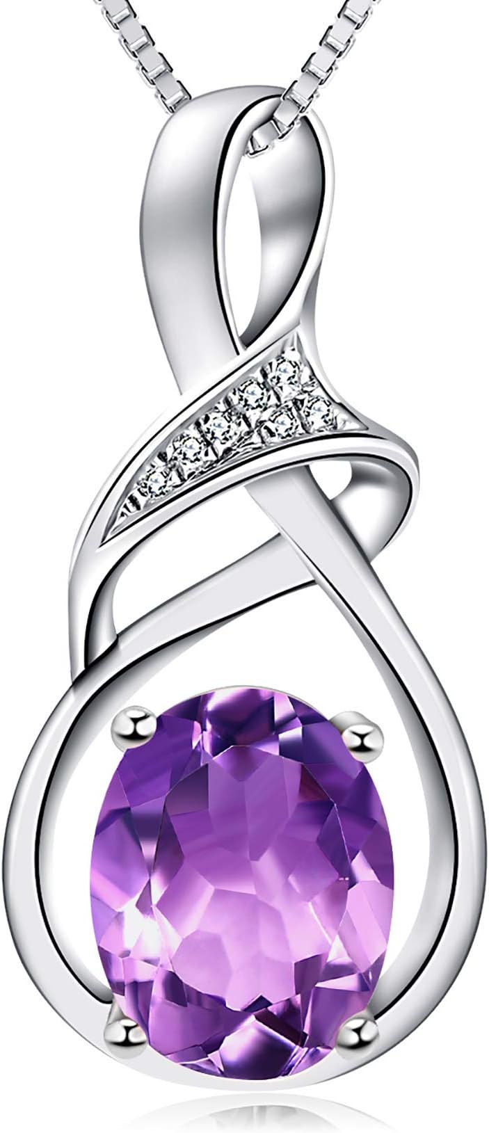 HXZZHXZZ Fine Jewelry Birthstone Gifts for Women Natural Gemstone Topaz Amethyst Opal Garnet Peridot Citrine Sterling Silver Pendant Necklace Birthday Gift for Wife Mom