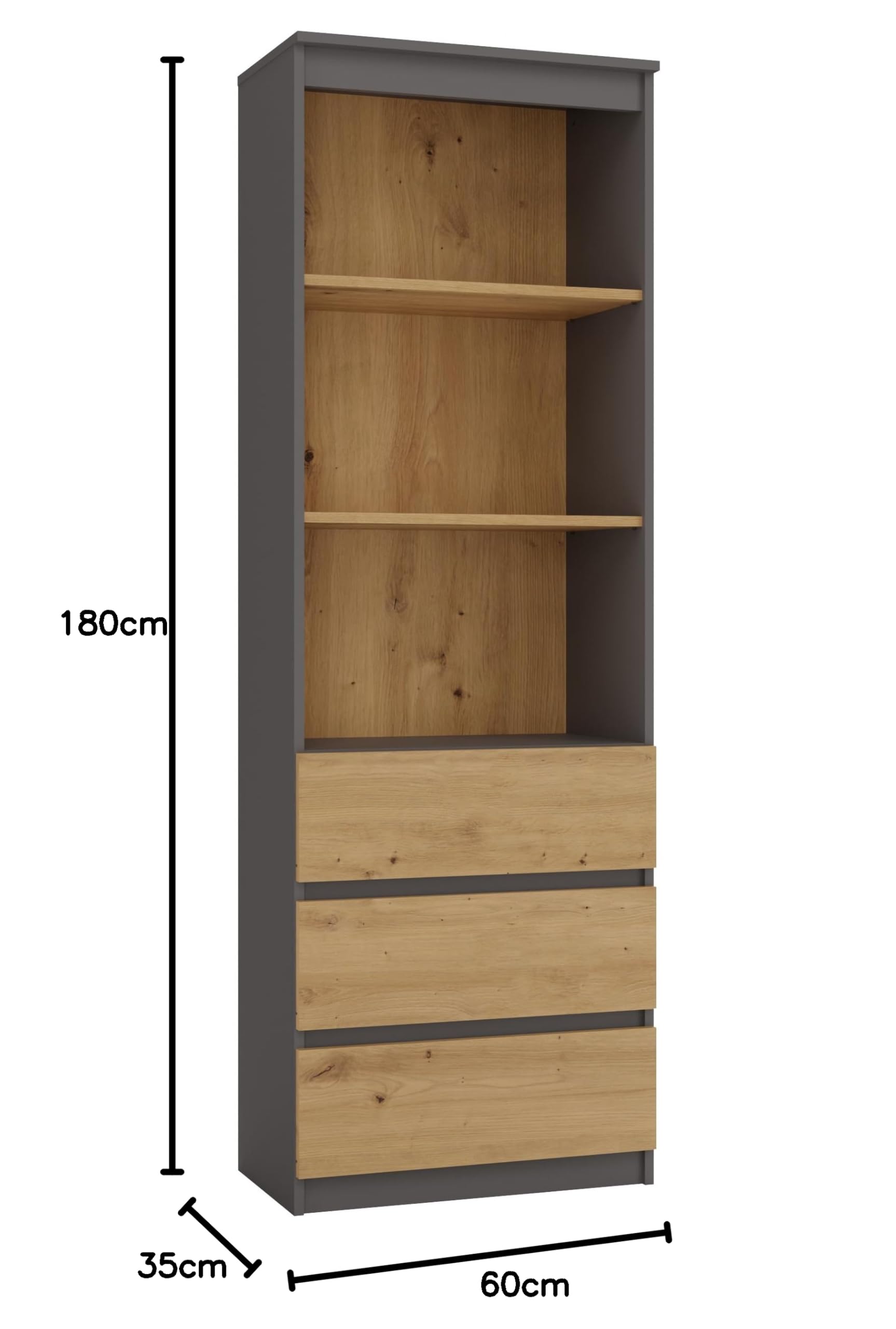 CDF Bücherregal RS-60 Olimp | Farbe: Anthrazit - Eiche Artisan| Für Wohnzimmer, Büro, Arbeitszimmer | Modern | Regal für Bücher und Spielzeug | Ideal für Kinderzimmer, Teenager, Jugendzimmer…