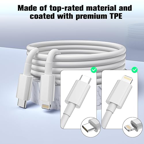 Miniatura 3 de Cable USB C a Lightning certificado Apple MFi Cable de carga rápida para iPhone, paquete de 2 cables de carga de alimentación tipo C de 3 pies