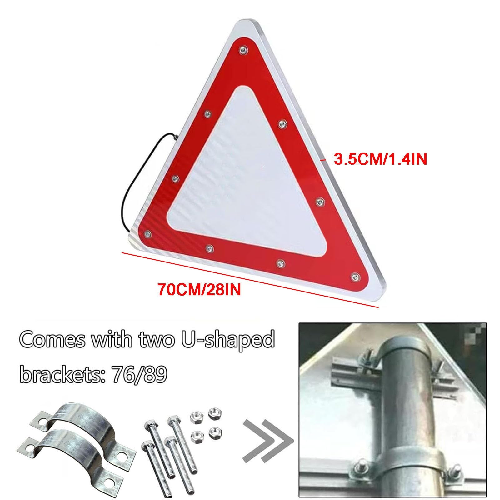 Señal CEDA EL PASO de aluminio de 70 cm Señal prohibición solares LED parpadeantes señal triangular reflectante resistente al agua IP65 señales metálicas para tráfico vial(70cm/28in)